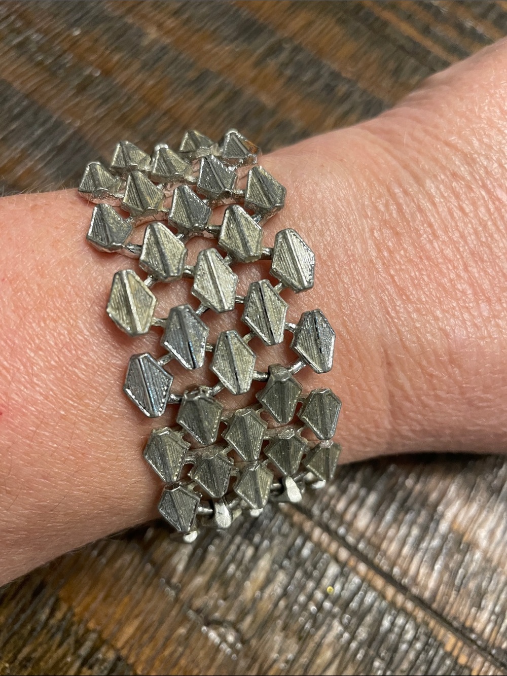 Vintage Coro Silver Tone Cuff Like Bracelet Textured Links
